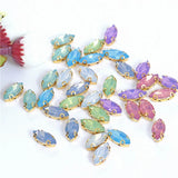 7x15mm Horse Eye Opal Crystal Green Resin Sew On Rhinestones With Claw Flatback