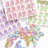 7x15mm Horse Eye Opal Crystal Green Resin Sew On Rhinestones With Claw Flatback