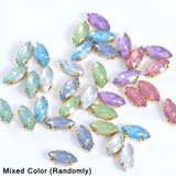 7x15mm Horse Eye Opal Crystal Green Resin Sew On Rhinestones With Claw Flatback