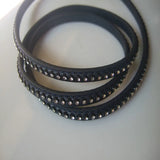 7x2mm Flat Inlay Rhinestone Leather Cord Navy Grey Pink Brown Purple