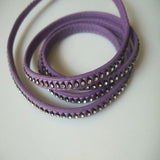 7x2mm Flat Inlay Rhinestone Leather Cord Navy Grey Pink Brown Purple