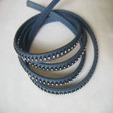 7x2mm Flat Inlay Rhinestone Leather Cord Navy Grey Pink Brown Purple