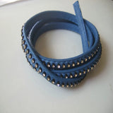 7x2mm Flat Inlay Rhinestone Leather Cord Navy Grey Pink Brown Purple