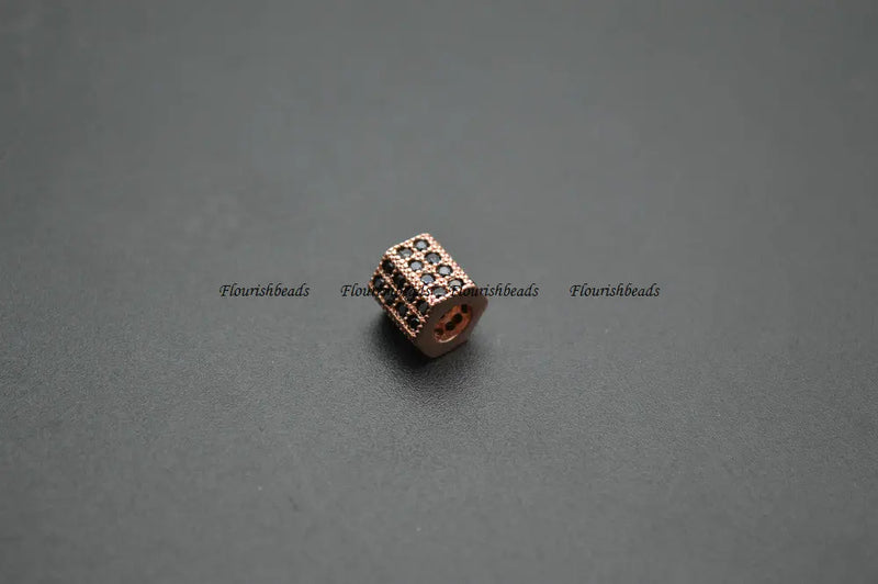 7x7mm CZ Metal Spacer Beads Paved Tube Cylinder Jewelry Findings 10pc