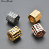 7x7mm CZ Metal Spacer Beads Paved Tube Cylinder Jewelry Findings 10pc