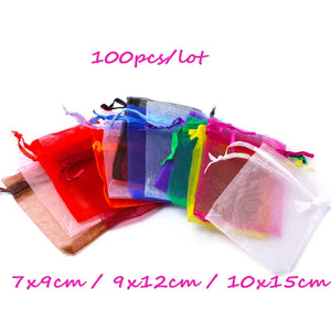 100Pcs Mixed Colour Organza Pouch Jewelry Gift Bag Wedding
