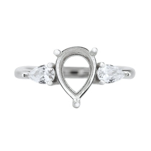 Pear Prong Ring Setting 925 Sterling Silver Adjustable Band