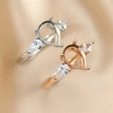 Pear Prong Ring Setting 925 Sterling Silver Adjustable Band