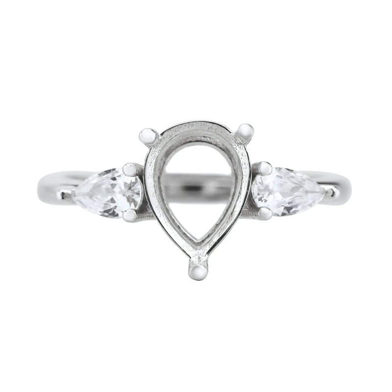 Pear Prong Ring Setting 925 Sterling Silver Adjustable Band