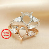 Pear Prong Ring Setting 925 Sterling Silver Adjustable Band