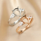 Pear Prong Ring Setting 925 Sterling Silver Adjustable Band