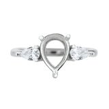 Pear Prong Ring Setting 925 Sterling Silver Adjustable Band