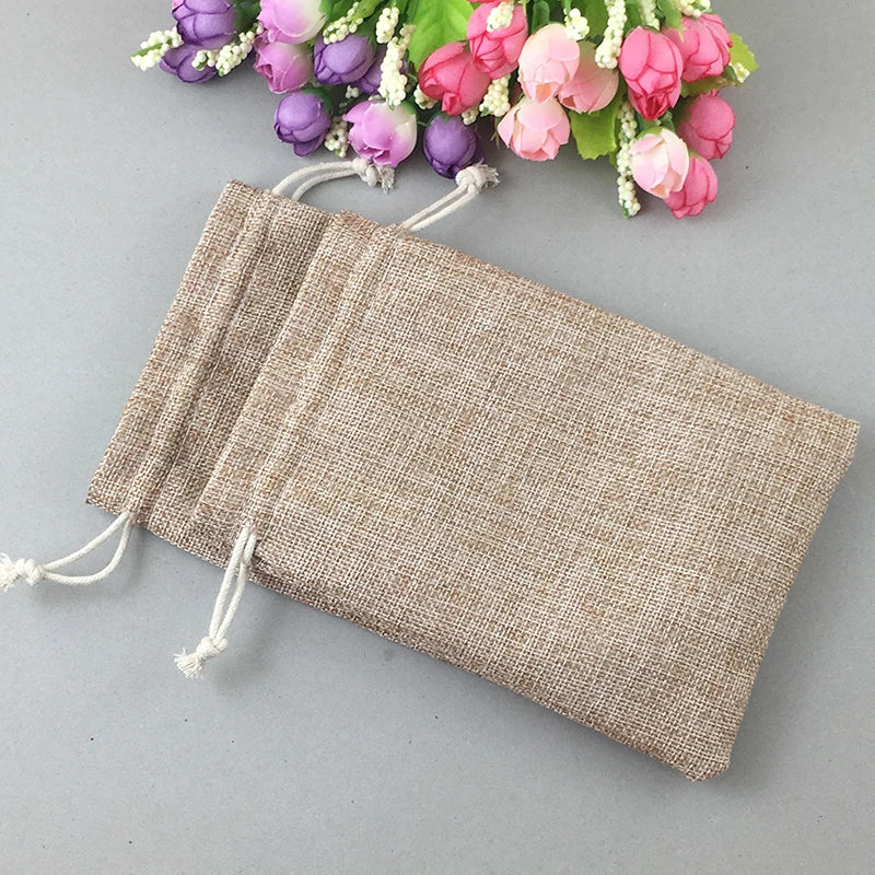 Jute Drawstring Jewelry Gift Pouches 50pcs 7x9cm Bags Women Packaging Storage