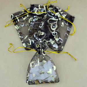 100pcs Heart Pattern Organza Gift Bags Wedding Pouches