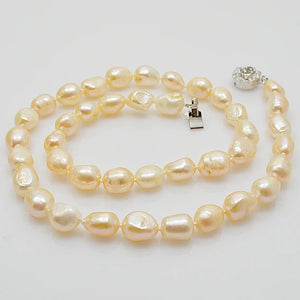 Pink Baroque Pearl Necklace 925 Silver Flower Clasp Natural Freshwater Pearl