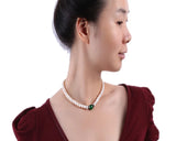Real Freshwater Cultured Pearl Necklace with Natural Jade Choker