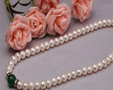 Real Freshwater Cultured Pearl Necklace with Natural Jade Choker