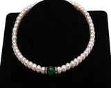 Real Freshwater Cultured Pearl Necklace with Natural Jade Choker