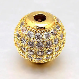 10pcs 8 10 12mm Round Brass CZ Beads Jewelry Making Golden Rose
