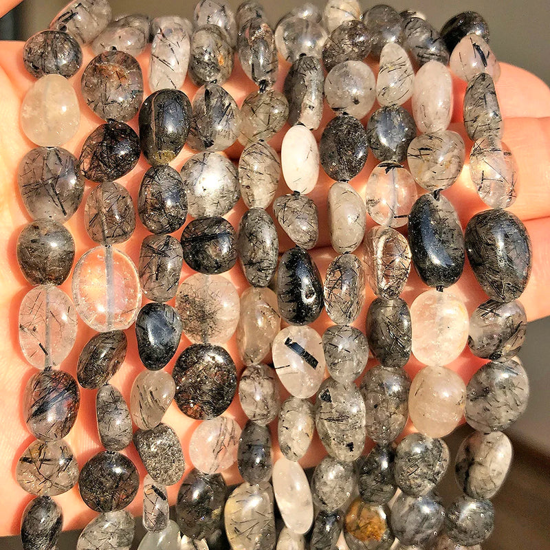 8-10mm Rutilated Quartz Stone Beads for Jewelry Making
