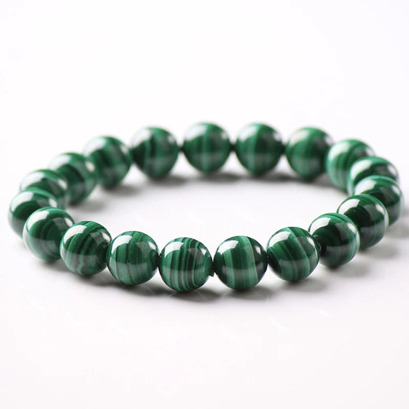 8-10mm Malachite Stone Evil Eye Bracelet for Women Men