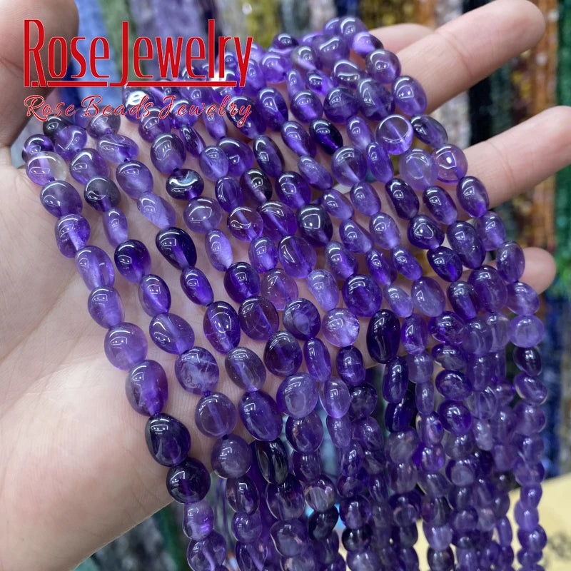 8-10mm Natural Purple Amethysts Beads Loose Bead 6-8mm, 15''strand