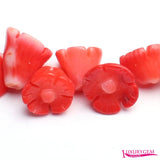 8-10mm Natural Red Coral Engraving Flower Shape Loose Beads 25Pcs