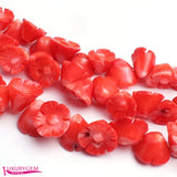8-10mm Natural Red Coral Engraving Flower Shape Loose Beads 25Pcs