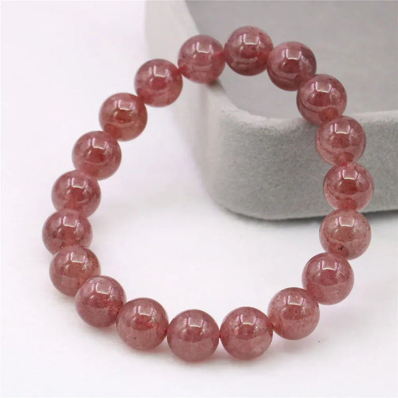 Strawberry Crystal Beaded Bracelet with Sun Charm