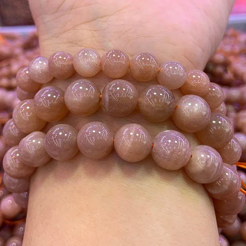Natural Sunstone Stone Beads Bracelet DIY Bangle Orange Beads Bracelet