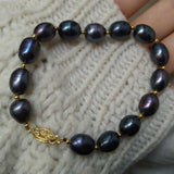 8-10mm Natural Pearl Beads 14K Yellow Bracelet Boho Chakra Healing Gift