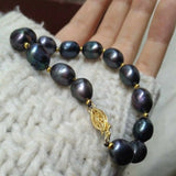 8-10mm Natural Pearl Beads 14K Yellow Bracelet Boho Chakra Healing Gift