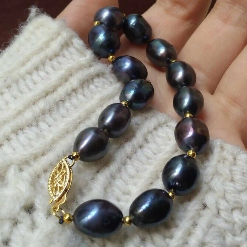 8-10mm Natural Pearl Beads 14K Yellow Bracelet Boho Chakra Healing Gift