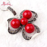 8.10mm Coral Marcasite Tibetan Silver Pendant Earring Set