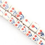 8/10mm Square Cherry Pattern Ceramic Beads Pendants Loose Porcelain Beads