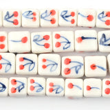 8/10mm Square Cherry Pattern Ceramic Beads Pendants Loose Porcelain Beads