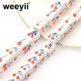 8/10mm Square Cherry Pattern Ceramic Beads Pendants Loose Porcelain Beads