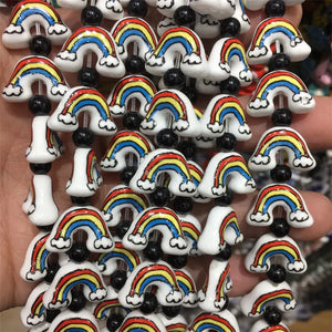 Hand Painted Rainbow Ceramic Pendant Porcelain Beads For Jewelry Making