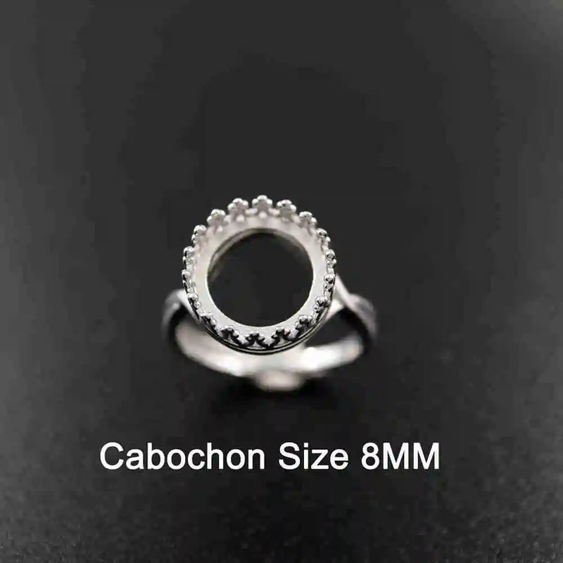 925 Silver Bezel Ring Setting 18mm DIY Adjustable Crown Round