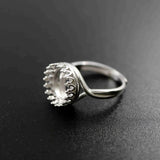 925 Silver Bezel Ring Setting 18mm DIY Adjustable Crown Round