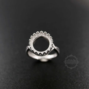 925 Silver Bezel Ring Setting 18mm DIY Adjustable Crown Round