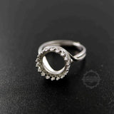 925 Silver Bezel Ring Setting 18mm DIY Adjustable Crown Round