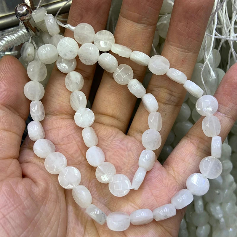 8-12mm Moonstone Faceted Coin Beads for DIY Jewelry Making Bracelet Necklace