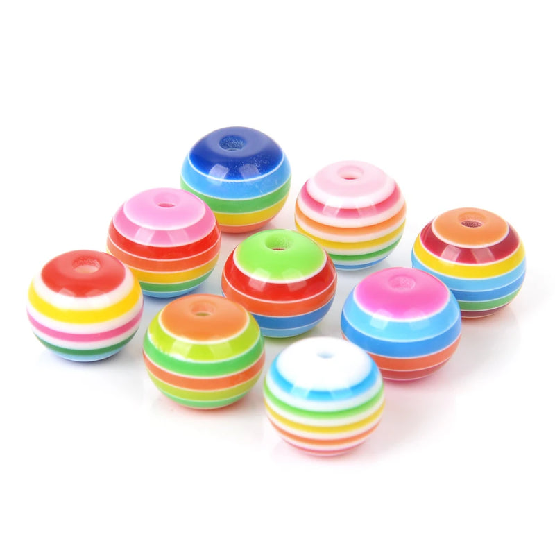 Rainbow Striped Resin Spacer Beads for Jewelry Making DIY