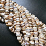 8-12mm Faceted Brown Tibetan Buddhism DZI Agate Beads 14'' DIY Jewelry Making