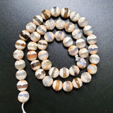 8-12mm Faceted Brown Tibetan Buddhism DZI Agate Beads 14'' DIY Jewelry Making