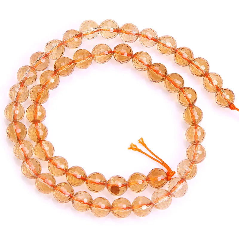8-12mm Round Faceted Yellow Citrines Quartz Beads 15''