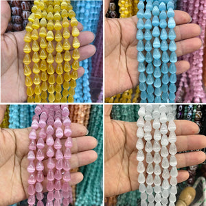 8*12mm Water Droplets Cat Eye Stone Beads Glass String Opal Agate DIY Earrings