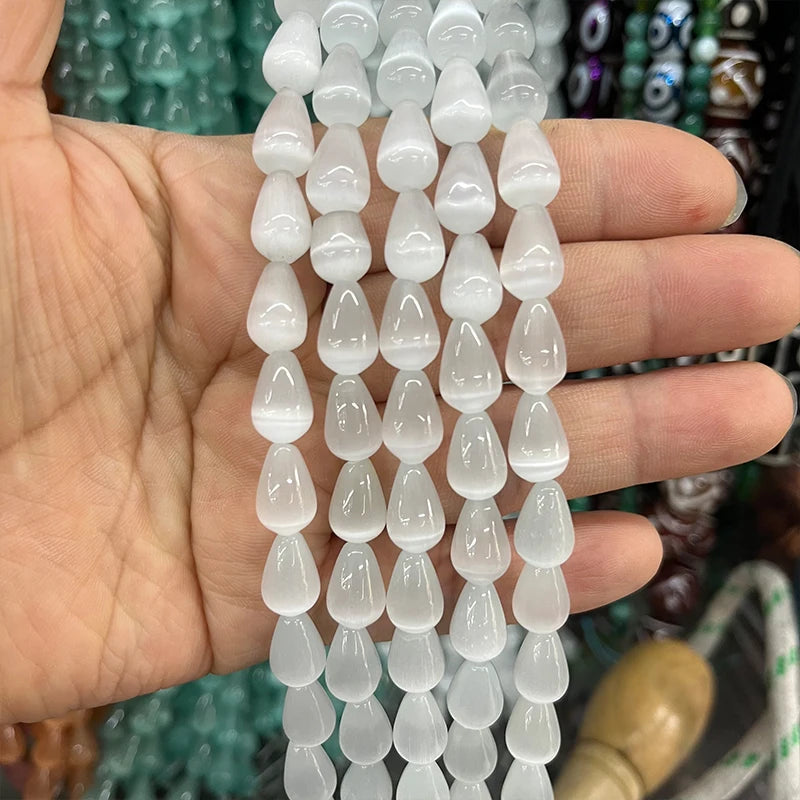 8*12mm Water Droplets Cat Eye Stone Beads Glass String Opal Agate DIY Earrings