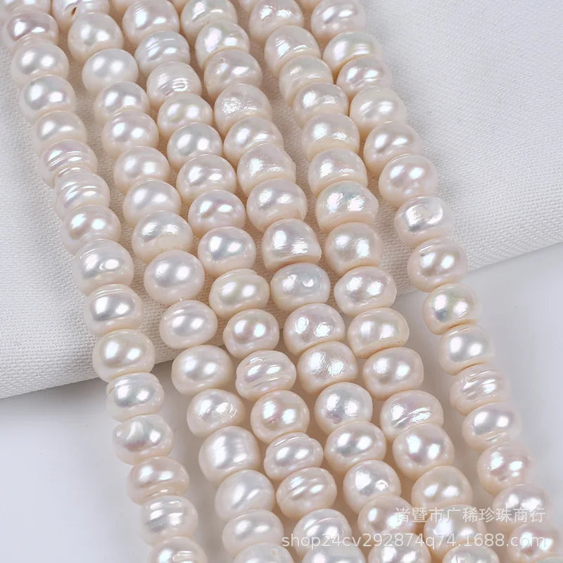 8-12mm Button Natural Freshwater Pearl Strand for DIY Jewelry Making